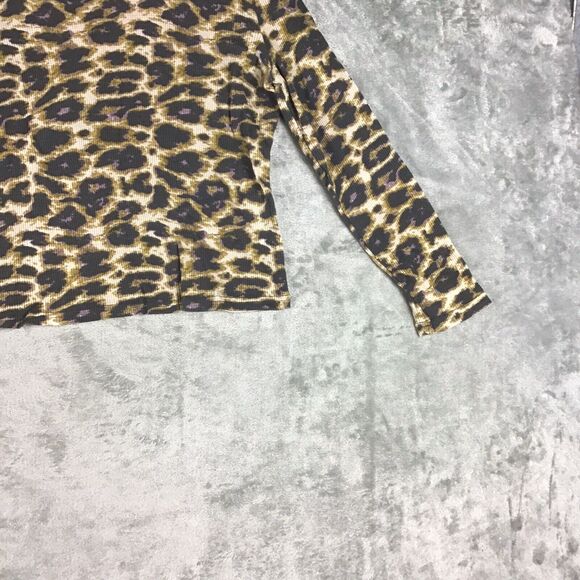 RDI Womens Size Medium Top Brown Cheetah Long Sleeve Thermal Pullover Casual - Picture 8 of 14